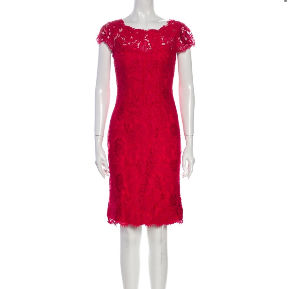Monique Lhuillier Lace Red Cocktail Dress